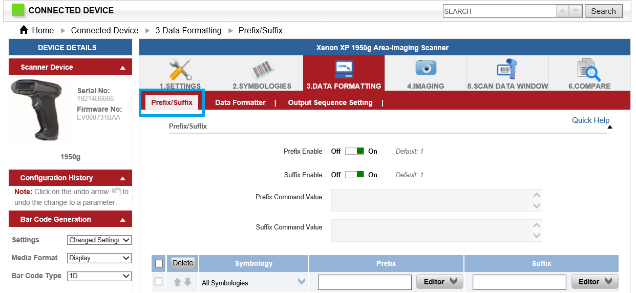How to program a Back TAB suffix or prefix.