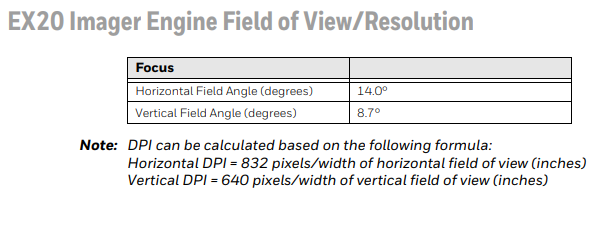 Where to find detailed scanner specs for the EX20 scanner