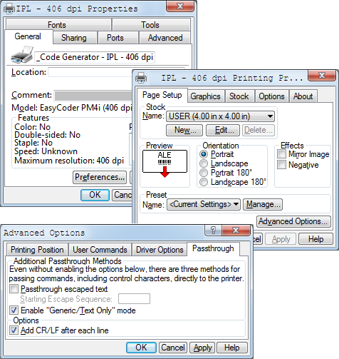 How to enable 'Pass Through' mode in Honeywell print drivers for Windows