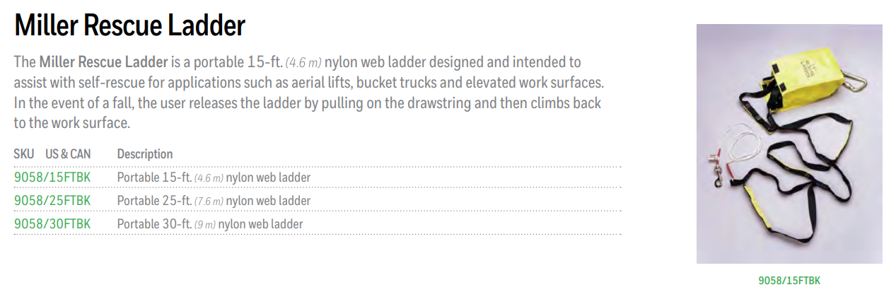 Miller Rescue Ladder part numbers