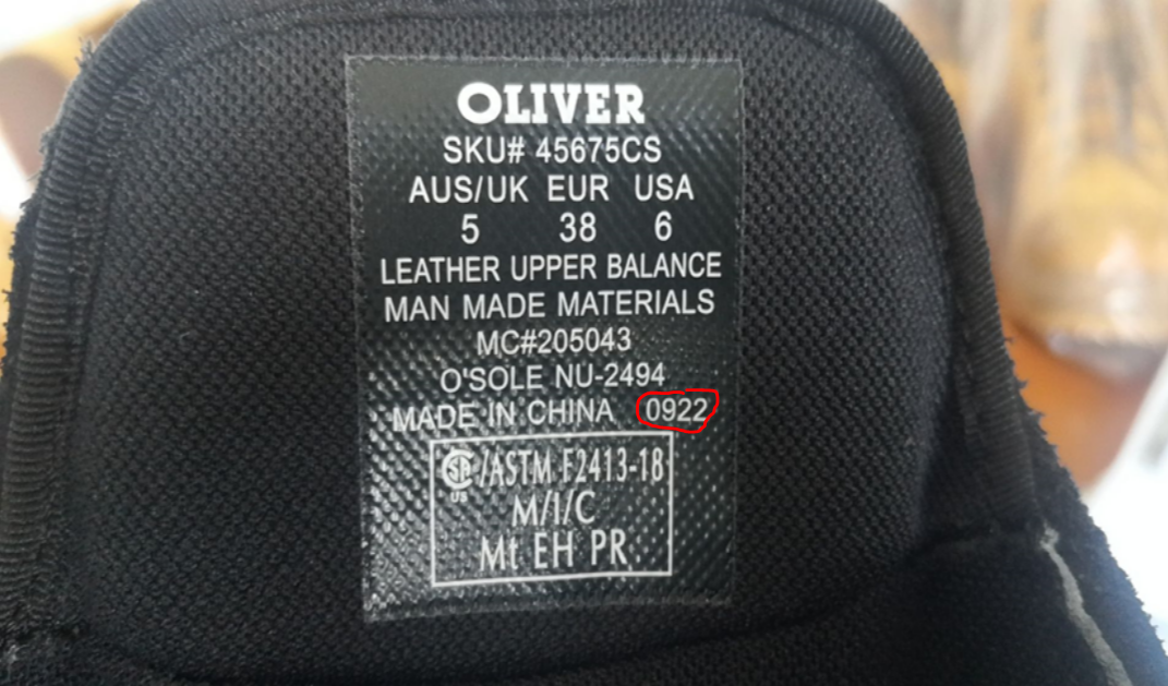 US&C - Oliver Footwear. Date of Manufacture.