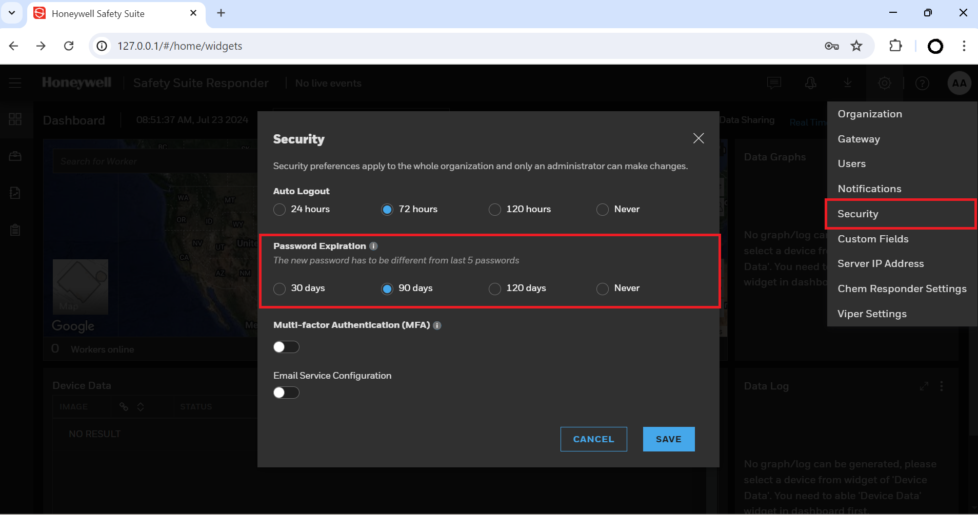 How to change the password expiration in Safety Suite Real Time?