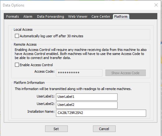 Select Options, Data Options, Platform.
