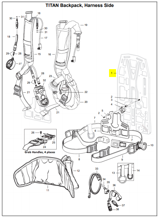 What is the part number for the BackPlate of the Titan SCBA?