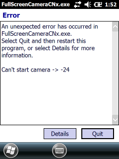 Multimedia Resource Kit: Can't start camera error 24