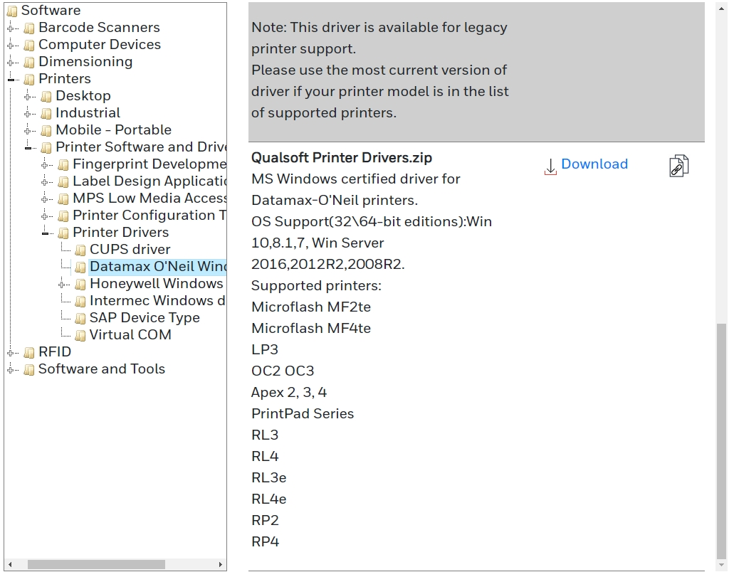 MF / OC / Printpad / LP3 - Where to download the Windows Printer driver