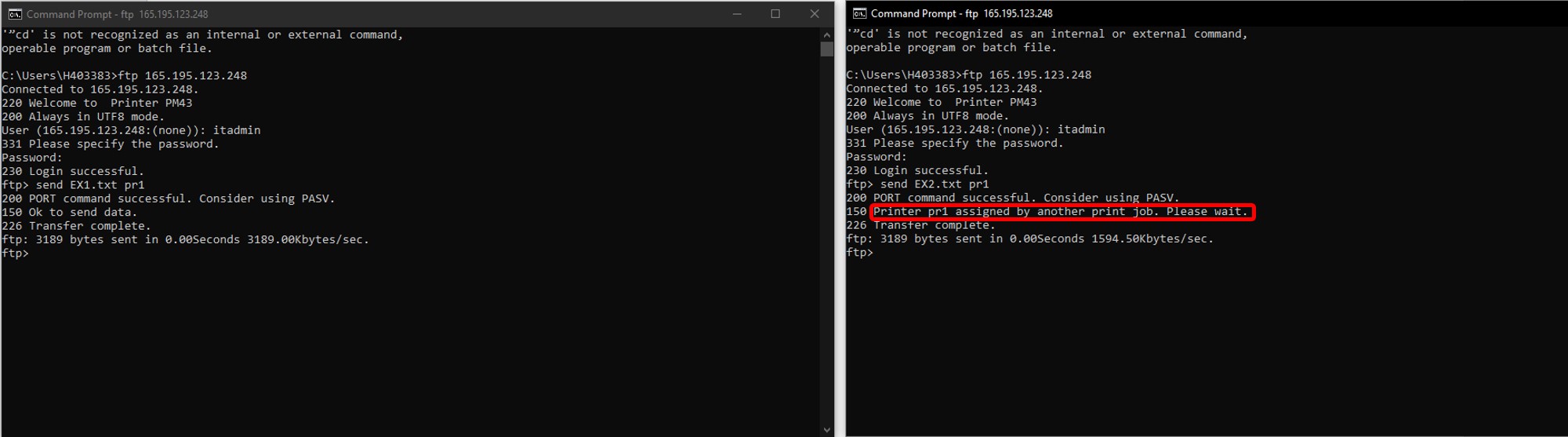 FTP printing consideration on Honeywell printers