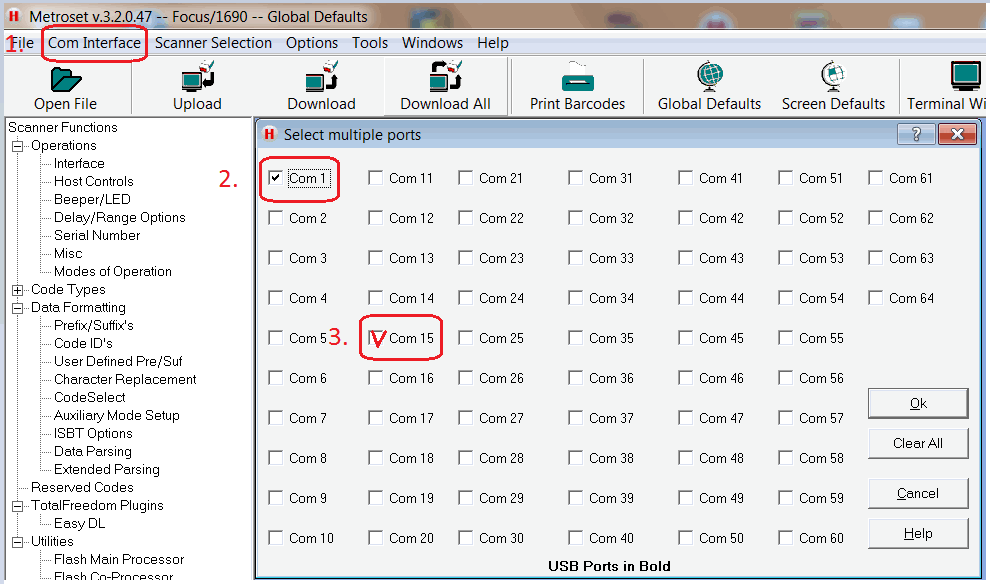 MetroSet2 - how to change from the default COM1 Port to any other?