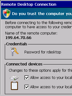 Remote Desktop Mobile/CE shows warning message 