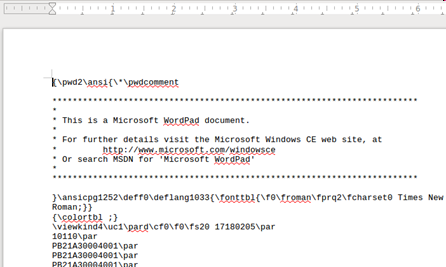 Wordpad files do not show correctly on PC