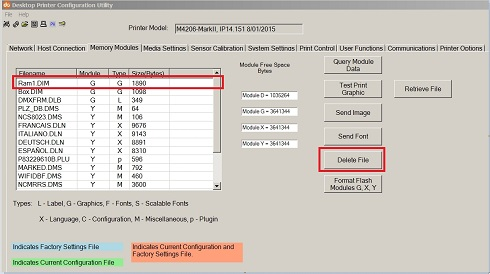 How to delete files or format the Printer memory using DMX Config