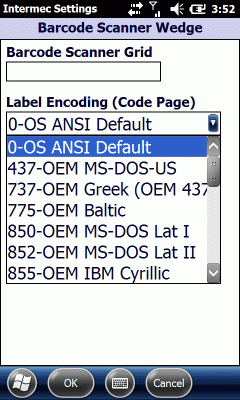 Intermec Settings - Virtual Wedge options