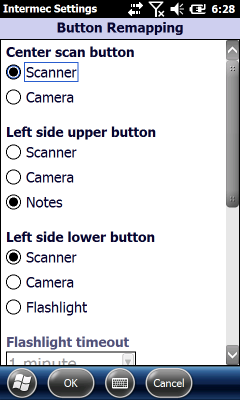 Intermec Settings, Remapping hardware buttons