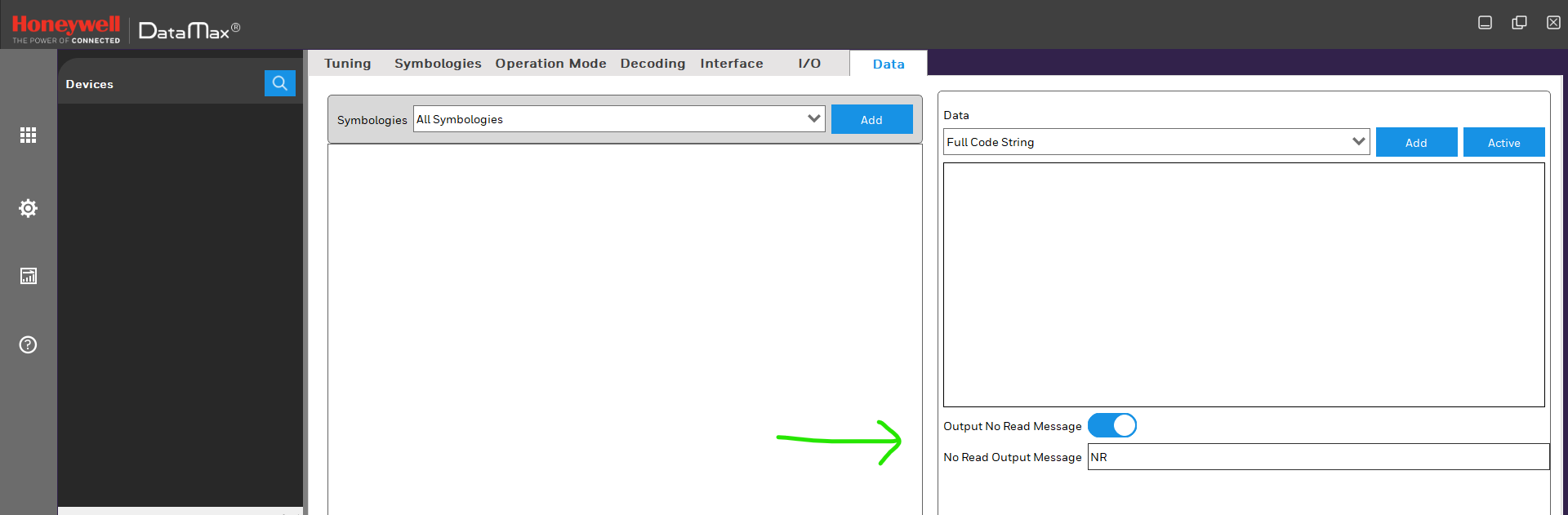 What characters can HF800 set for no read message “NR”