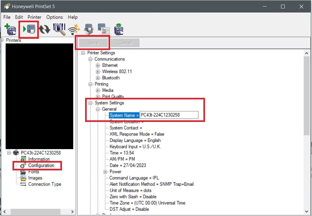 How to change name on the Honeywell printer