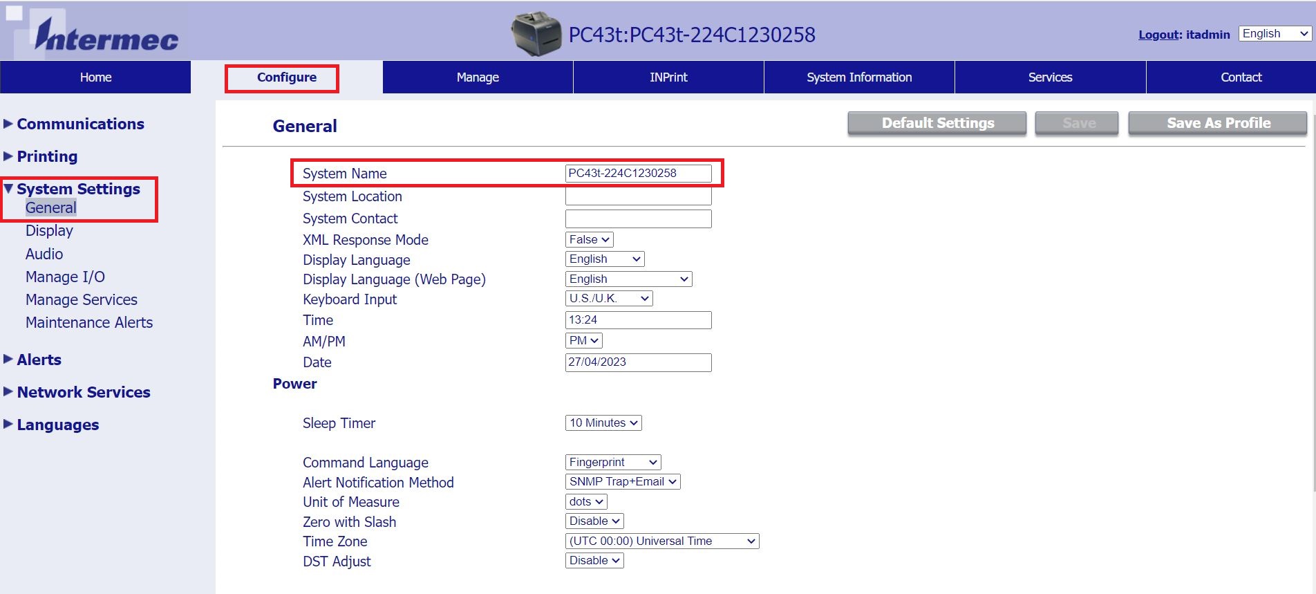 How to change name on the Honeywell printer