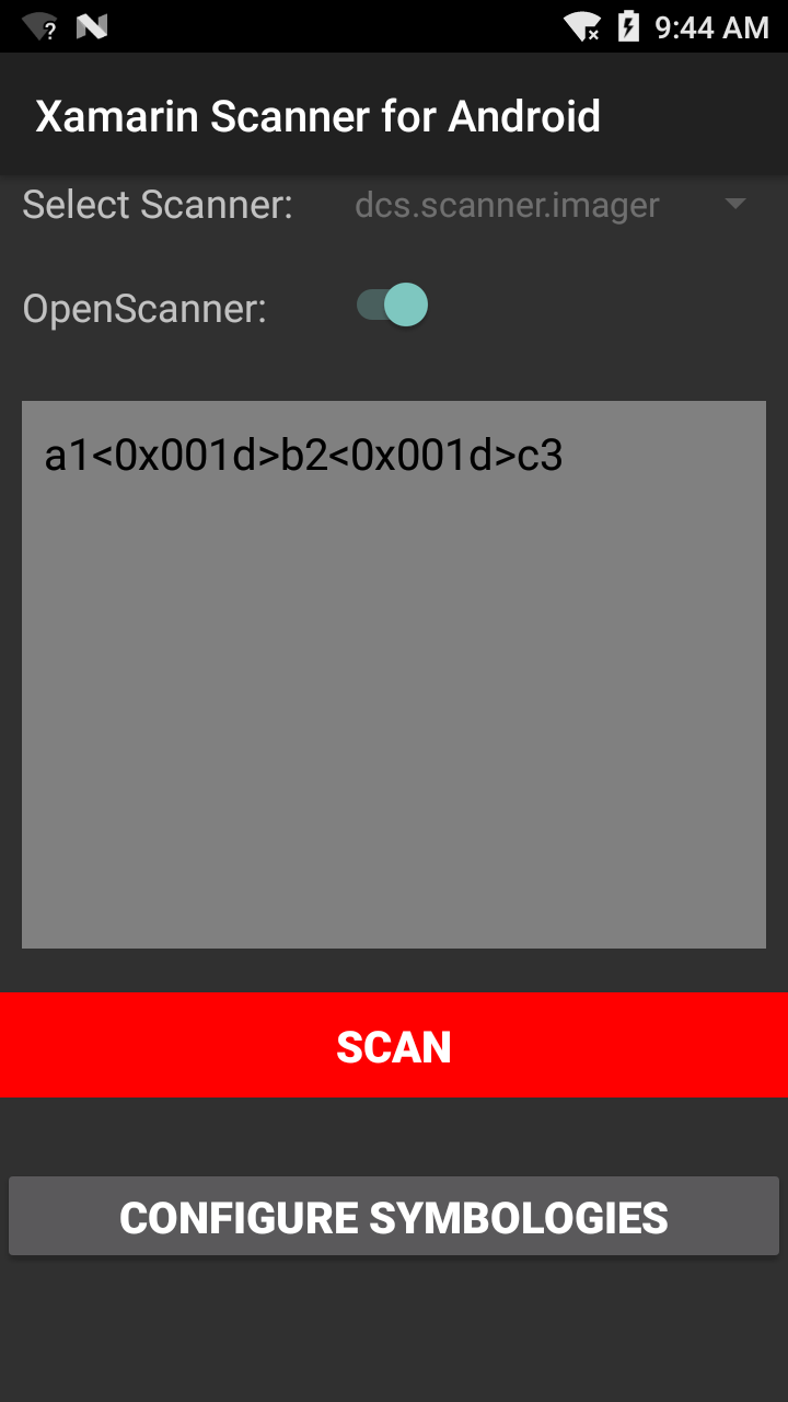 How to get the FNC1 or GS control code inside a barcode with Xamarin SDK
