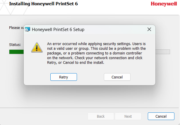 PrintSet 6 error Users is not a valid user or group