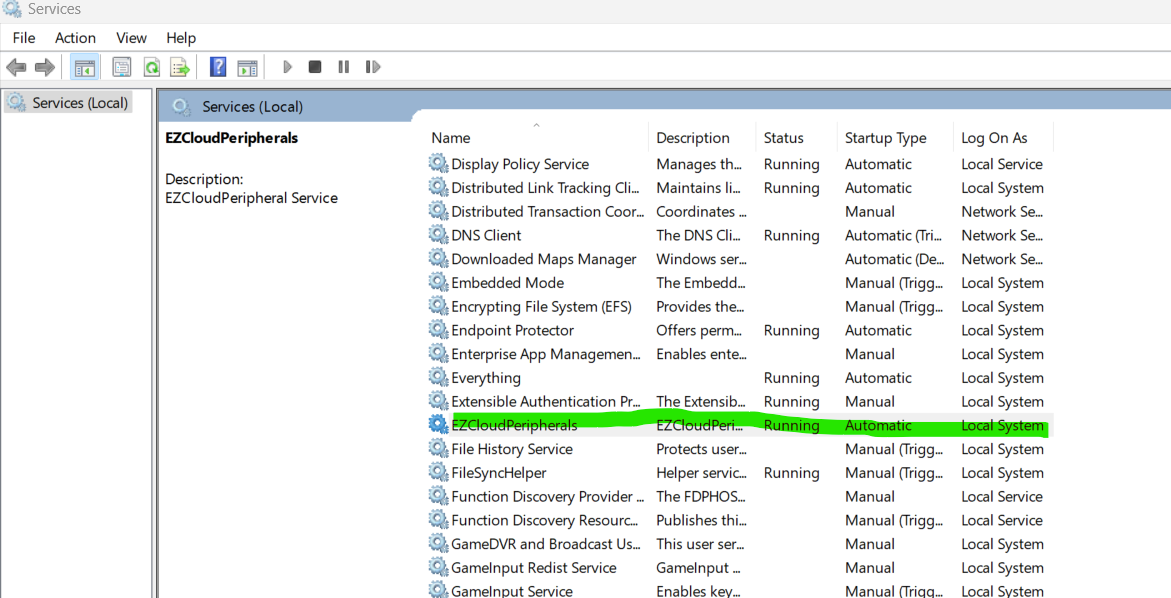 How to check if EzCloud Peripherals service is running