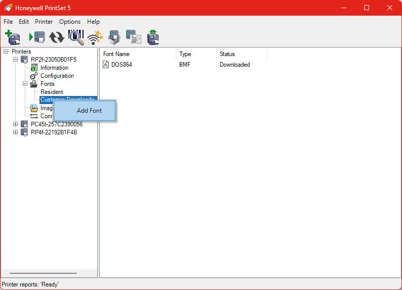 How to load fonts and images on Honeywell printers using PirntSet 5