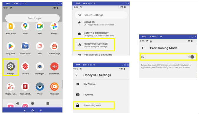 How to manually enable provisioning mode on Android devices